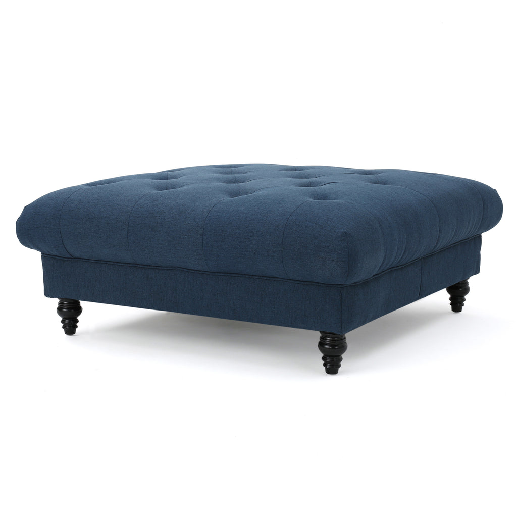 MADRID KD Tufted Ottoman Footrest and Coffee Table Stand-In Navy Blue Polyester 40.5x40.5x16.9 inches - Grand Goldman Shop