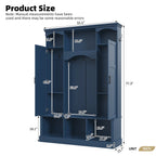 ON-TREND Modern All-in-One Hall Tree with Adjustable Shelves, Classic Arched Farmhouse Storage Bench with Dual Side Cabinets, Elegant Entryway Organizer with 7 Hooks for Mudroom, Hallway, Blue - Grand Goldman Shop