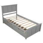 Gray Platform Storage Bed with 2 Wheels-Drawers, Twin Size Frame, Pine Wood and MDF Construction - Grand Goldman Shop