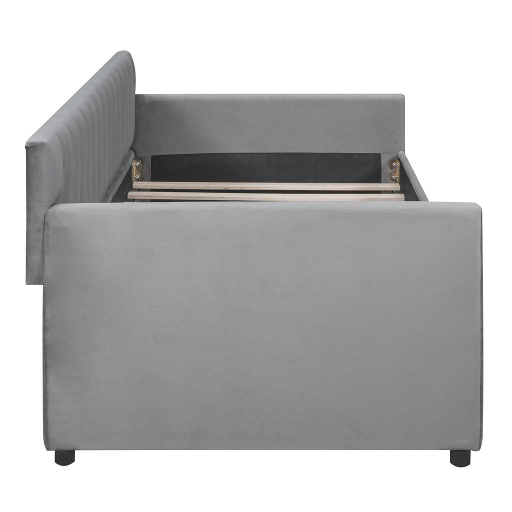 Twin Size Upholstered daybed with Drawers, Wood Slat Support, Gray - Grand Goldman Shop