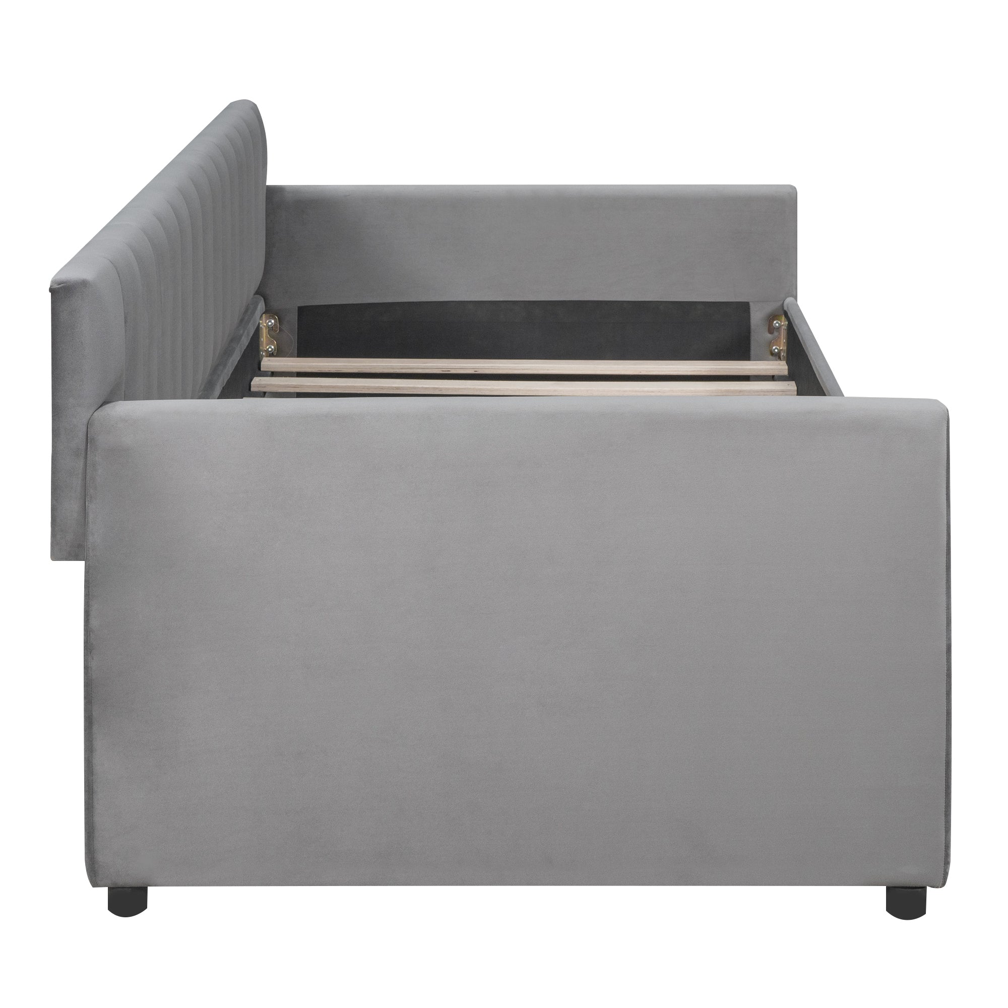 Twin Size Upholstered daybed with Drawers, Wood Slat Support, Gray - Grand Goldman Shop