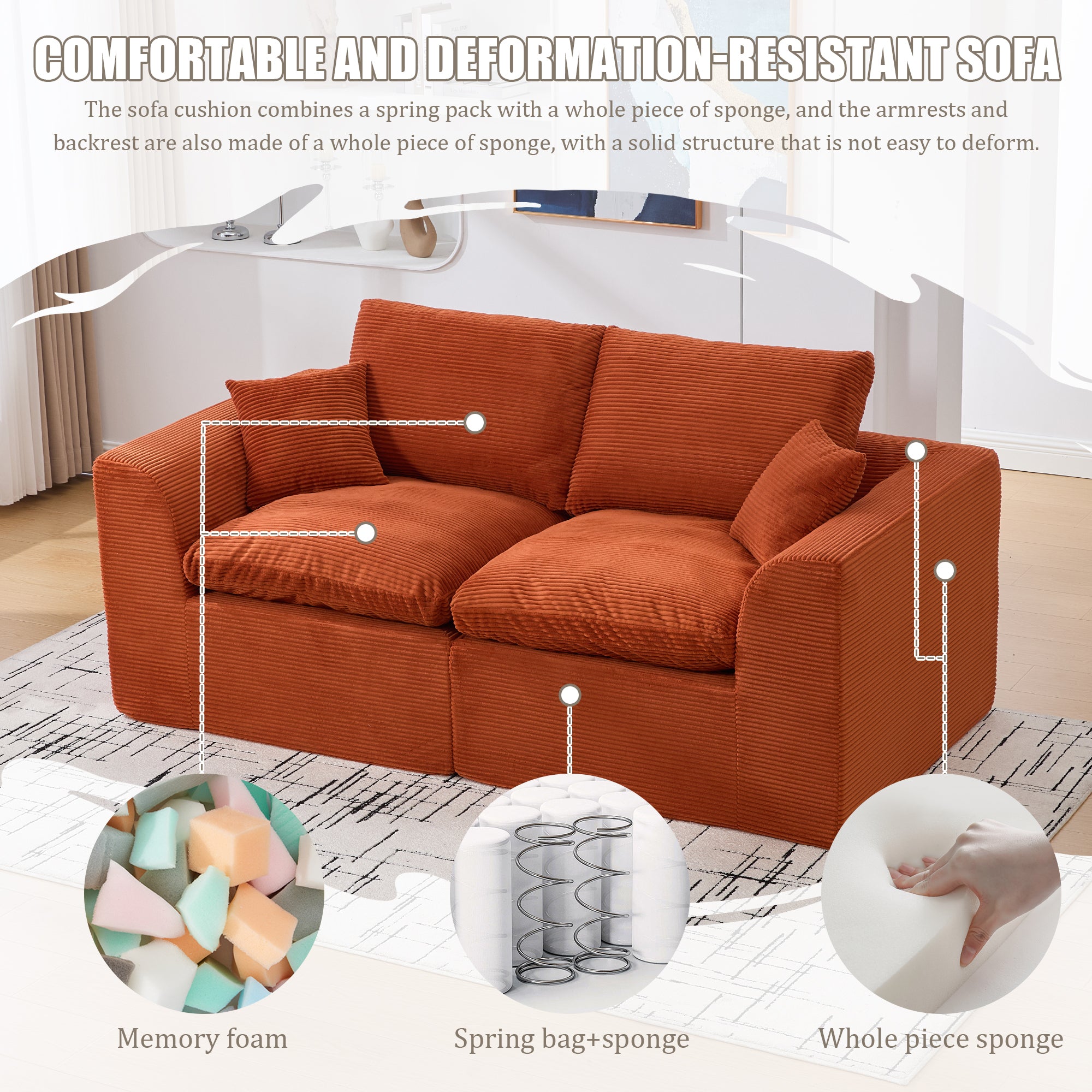UNITED WE WIN Modular Sectional Sofa Cloud Couch,Comfy Cloud Modern Sofa,2 Seater with Cushion Covers Removable Furniture for Living Room Bedroom Apartments Dorms,No Assembly Required - Grand Goldman Shop