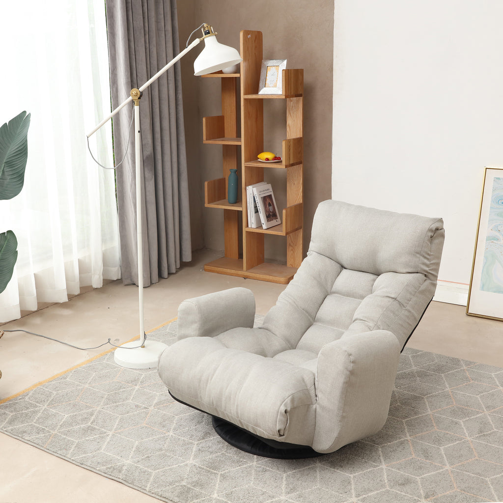 Modern Gray with Metal Frame Swivel Game Lounge Chair with Adjustable Headrest and Waist Support – 360-Degree Rotatable Leisure Chair for Living Room - Grand Goldman Shop
