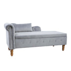 Grey Chaise Lounge Indoor, Velvet Lounge Chair for Bedroom with Storage & Pillow, Modern Upholstered Rolled Arm Chase Lounge for Sleeping with Nailhead Trim for Living Room Bedroom Office - Grand Goldman Shop