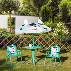 Kids Table and Chair Set, Outdoor Folding Garden Furniture, Picnic Table for Patio Backyard, with Dairy Cow Pattern, Removabl