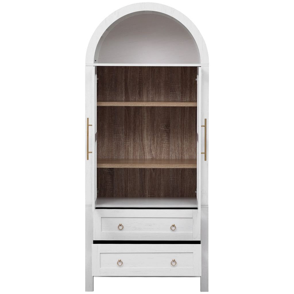K&K 71' Tall Arched Kitchen Pantry Cabinet with 2 Large Drawers, Modern Farmhouse Kitchen Storage Cabinets with Adjustable Shelves, Glass Door, Wood Versatile Cupboard for Kitchens, Dining Room, White - Grand Goldman Shop
