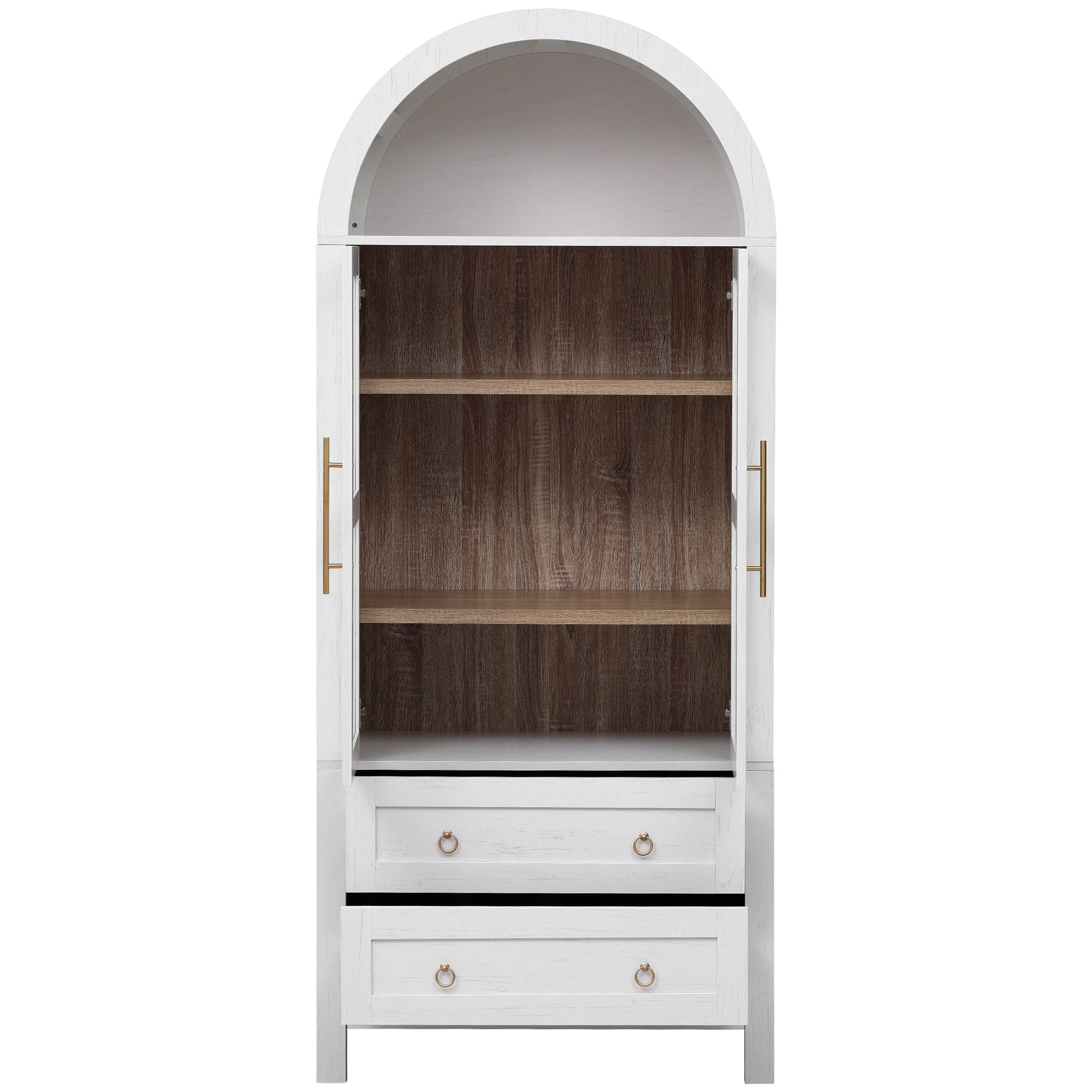 K&K 71' Tall Arched Kitchen Pantry Cabinet with 2 Large Drawers, Modern Farmhouse Kitchen Storage Cabinets with Adjustable Shelves, Glass Door, Wood Versatile Cupboard for Kitchens, Dining Room, White - Grand Goldman Shop