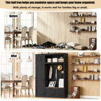 3-in-1 Hall Tree with Overhead Storage Cabinet, 3 Adjustable Side Shelves, 4 Heavy-Duty Hooks, 2 Spacious Drawers, Grooved Back Panel Design, Contrasting Seat Bench, Multifunctional Entryway Organizer - Grand Goldman Shop
