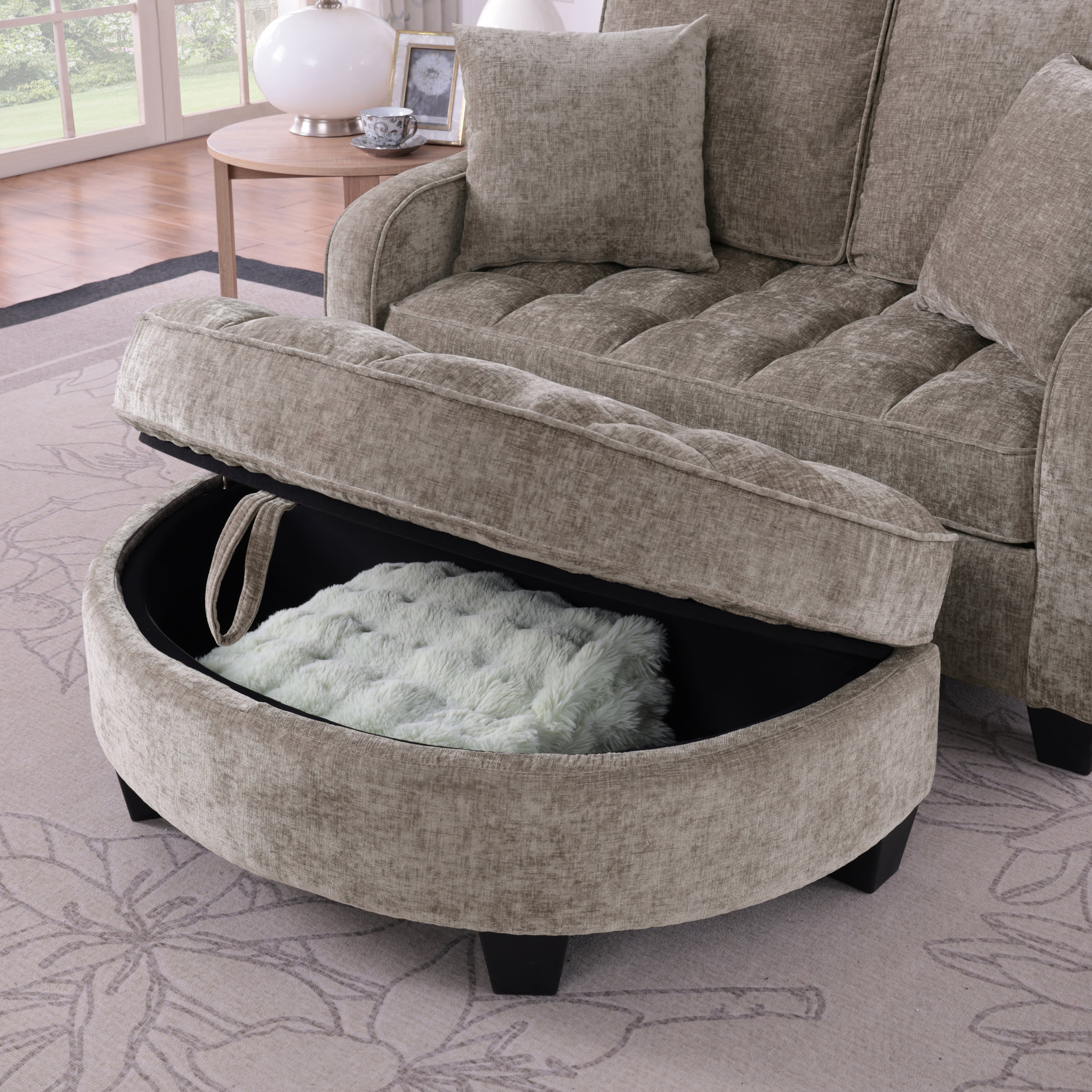 Two-seater sofa, double sofa chaise longue, with irregular armrests and backrests, footrest with storage space, comes with two small throw pillows, suitable for living room and bedroom - Brown - Grand Goldman Shop