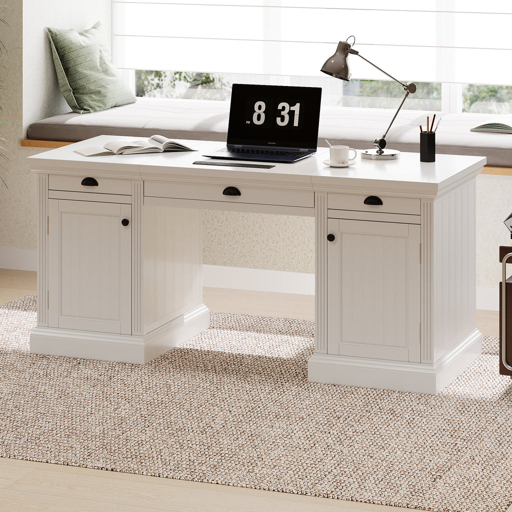 67' Modern Executive Desk,Computer Desk with 2 Wooden Doors Storage Cabinet and 3 Drawers, Rectangle Home Office Desk  ,Readi