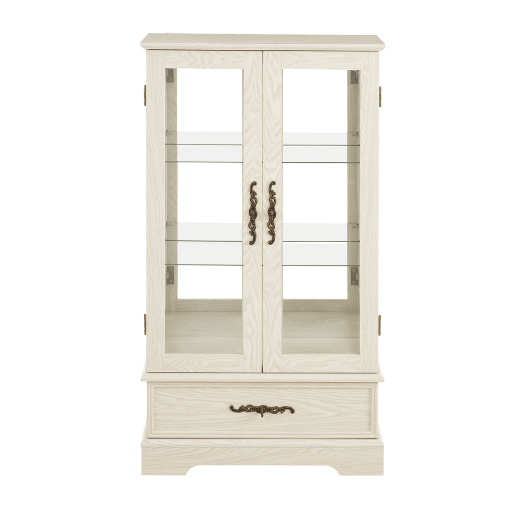 Glass Cabinet Lighted Glass Cabinet Curio Display Cabinet with Adjustable Glass Shelves 2 Doors and 1 drawer Cabinet Bulb Included White - Grand Goldman Shop