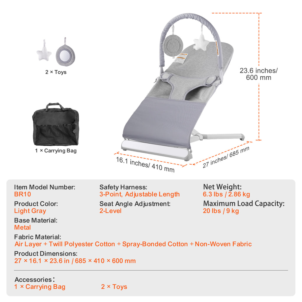Baby Bouncer Folding Bouncer Seat Chair for Babies 0-9 Months with Toy Bar | Premium Home Decor - Grand Goldman