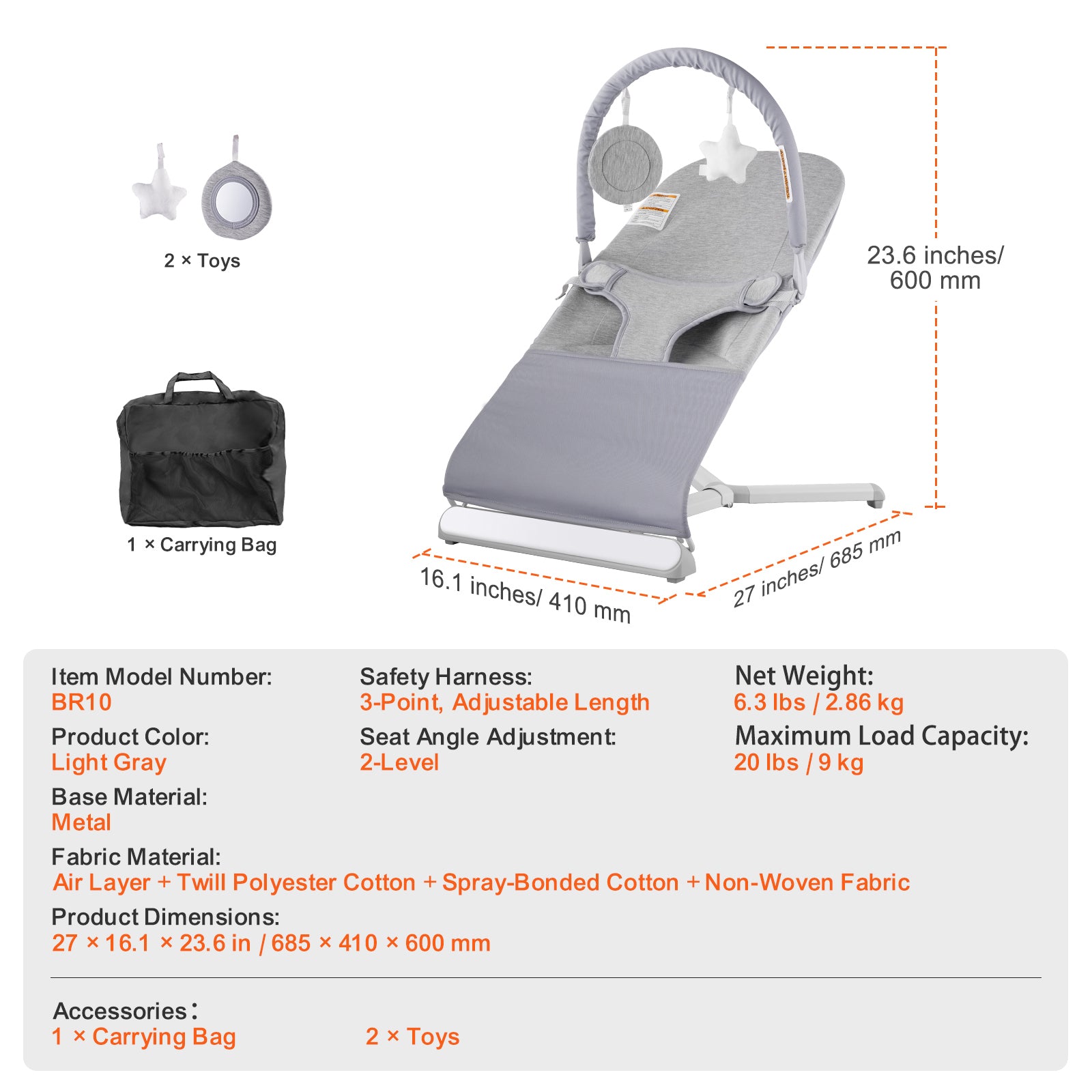 Baby Bouncer Folding Bouncer Seat Chair for Babies 0-9 Months with Toy Bar | Premium Home Decor - Grand Goldman