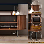 TV Stand, 55' Modern TV Console Table with Storage Compartment and Sliding Door, Gaming Entertainment Center with Cabinet for Living Room, Bedroom, Office (Walnut) - Grand Goldman Shop