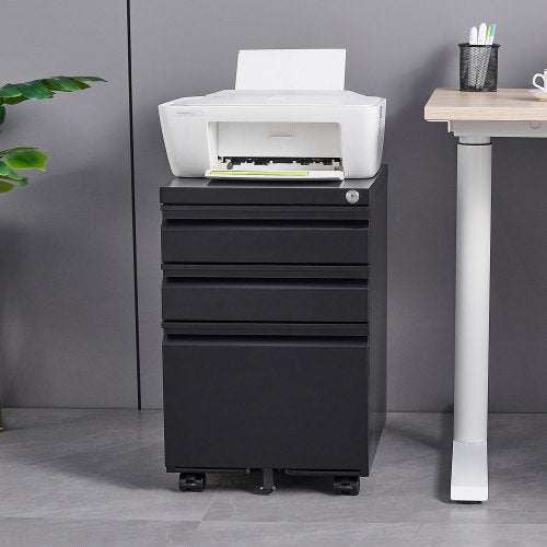 3-Drawer Mobile File Cabinet with Lock, 5 Wheels (2 Brakes + Anti-Tip),Cold Rolled Steel Fully Assembled Metal Filing Cabinet