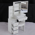 29.2' Small Space Left Bedside Cabinet Vanity Table + Cushioned Stool, Extra Large Right sliding mirror, Multi Layer High Capacity Storage, Practical Fashionable Dresser, EPA, GCC, UL Certificate - Grand Goldman Shop