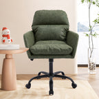 Green PU Leather Office Chair with Adjustable Height, Black Base, Ergonomic Design for Office, Bedroom, and Dressing Table - 