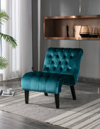 COOLMORE Modern Velvet Armless Accent Living Room Chair / Leisure Chair,Upholstered Fabric Button Comfortable Chair with Wooden Legs for Bedroom, Living Room, Office (Teal Velvet) - Grand Goldman Shop