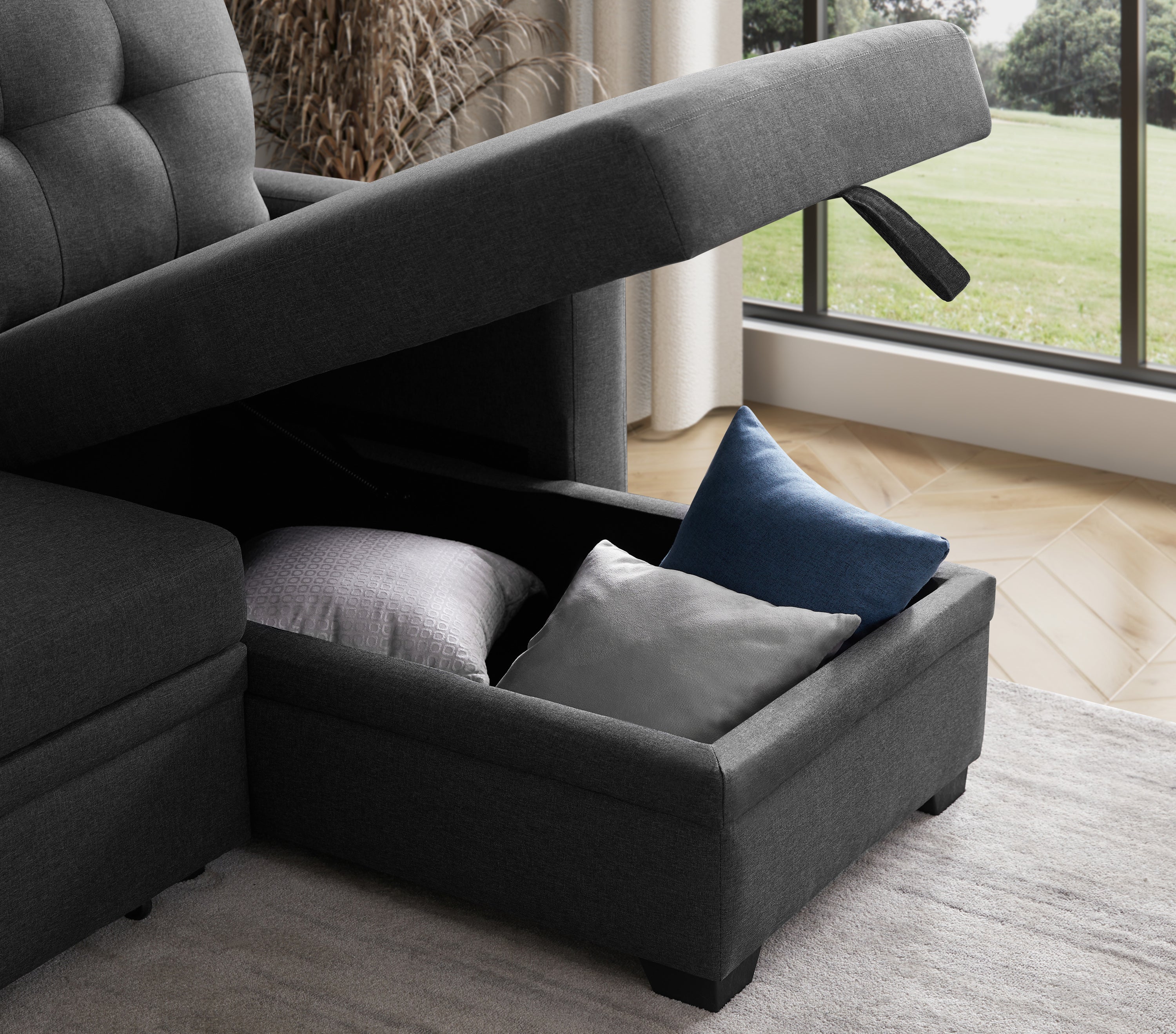 Convertible Upholstered Sectional Sofa with Pull-out Chaise - Grand Goldman Shop