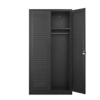 Wide & Deep Metal Storage Cabinet with Hanging Rod,Black Broom Closet Storage Cabinet with Lock, Tall Wardrobe Cabinets with 