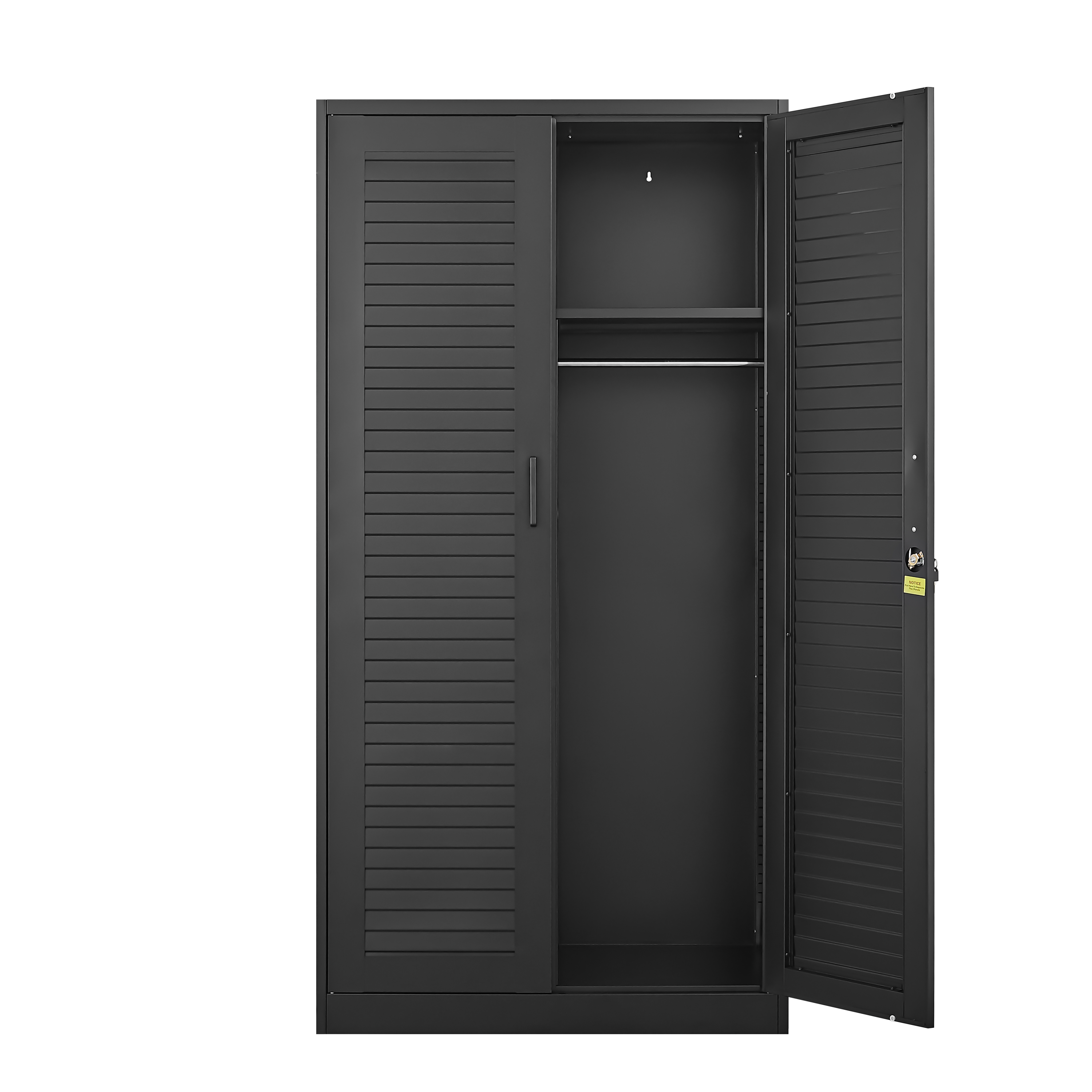 Wide & Deep Metal Storage Cabinet with Hanging Rod,Black Broom Closet Storage Cabinet with Lock, Tall Wardrobe Cabinets with 