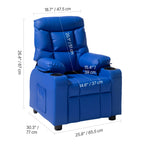 Kids Reclining Chair, Toddler Recliner with 2 Cup Holders and 4 Pockets, 107° to 126° Adjustable Back, Easy-to-Clean PU Leath