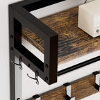 Rustic Brown 33.1' Wide Hall Tree with 2 Movable Drawers, Shoe Storage, Shelves, Garment Racks, and 23 Hooks for Entryway or Corner - Grand Goldman Shop