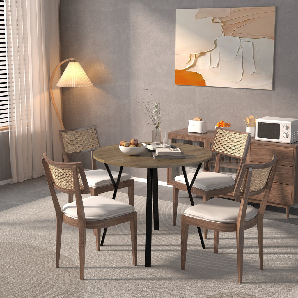 Modern Round Dining Table, Rustic Brown MDF Top with Black Metal Legs, 35.43 Inch Diameter for 2-4 People - Grand Goldman Shop