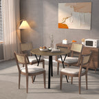 Modern Round Dining Table, Rustic Brown MDF Top with Black Metal Legs, 35.43 Inch Diameter for 2-4 People - Grand Goldman Shop