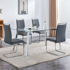 A modern minimalist rectangular glass dining table with tempered glass tabletop and silver metal legs, suitable for kitchens, restaurants, and living rooms,63'*35.4'*30' - Grand Goldman Shop