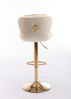 Set of 2  Bar Stools,with Chrome Footrest and Base Swivel Height Adjustable Mechanical Lifting Velvet + Golden Leg Simple Bar Stool-cream - Grand Goldman Shop