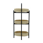 Farmhouse Style 3 Tiers Tray Tables Paper Rope Woven Side Table with Oval Storage Basket in Natural - Grand Goldman Shop