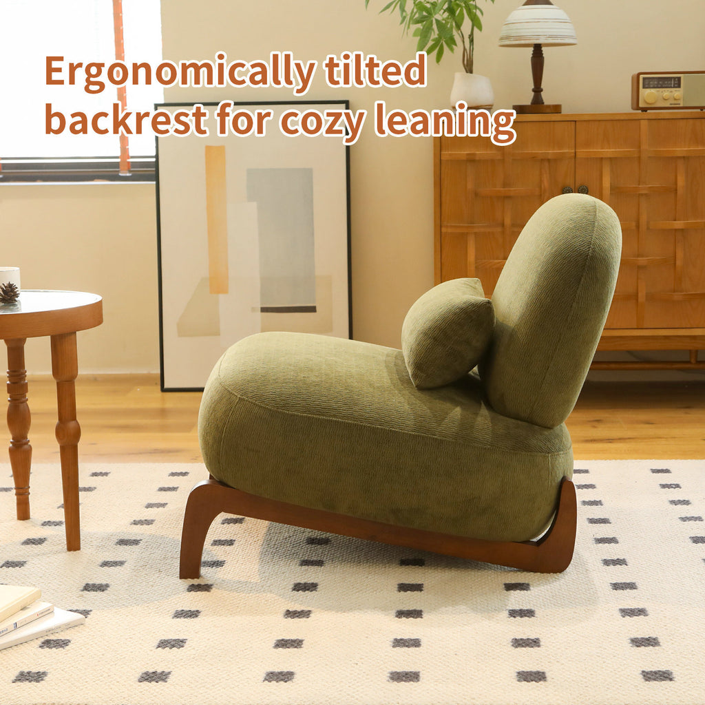 Cute Accent Chair with Solid Wood Legs, Velvet Living Room Chair with Soft Cushion, Cozy Bedroom Chair, Comfy Armless Reading Chair for Apartment, Waiting Room, Balcony (Green) - Grand Goldman Shop
