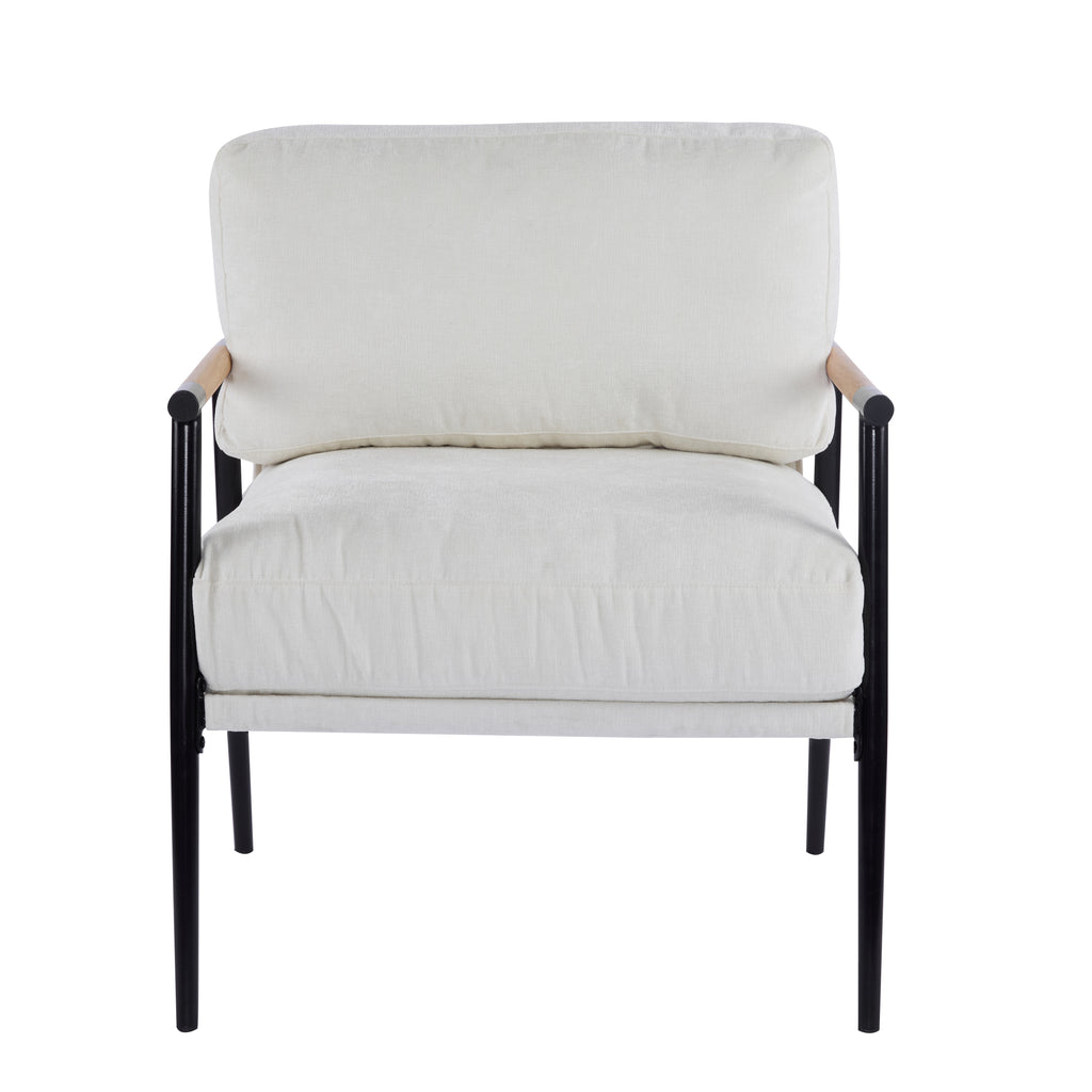 Modern Accent Chair with Plush Cushions, Metal Frame, Wooden Armrest - Cozy Seating for Living Room, Bedroom, Office - Grand Goldman Shop