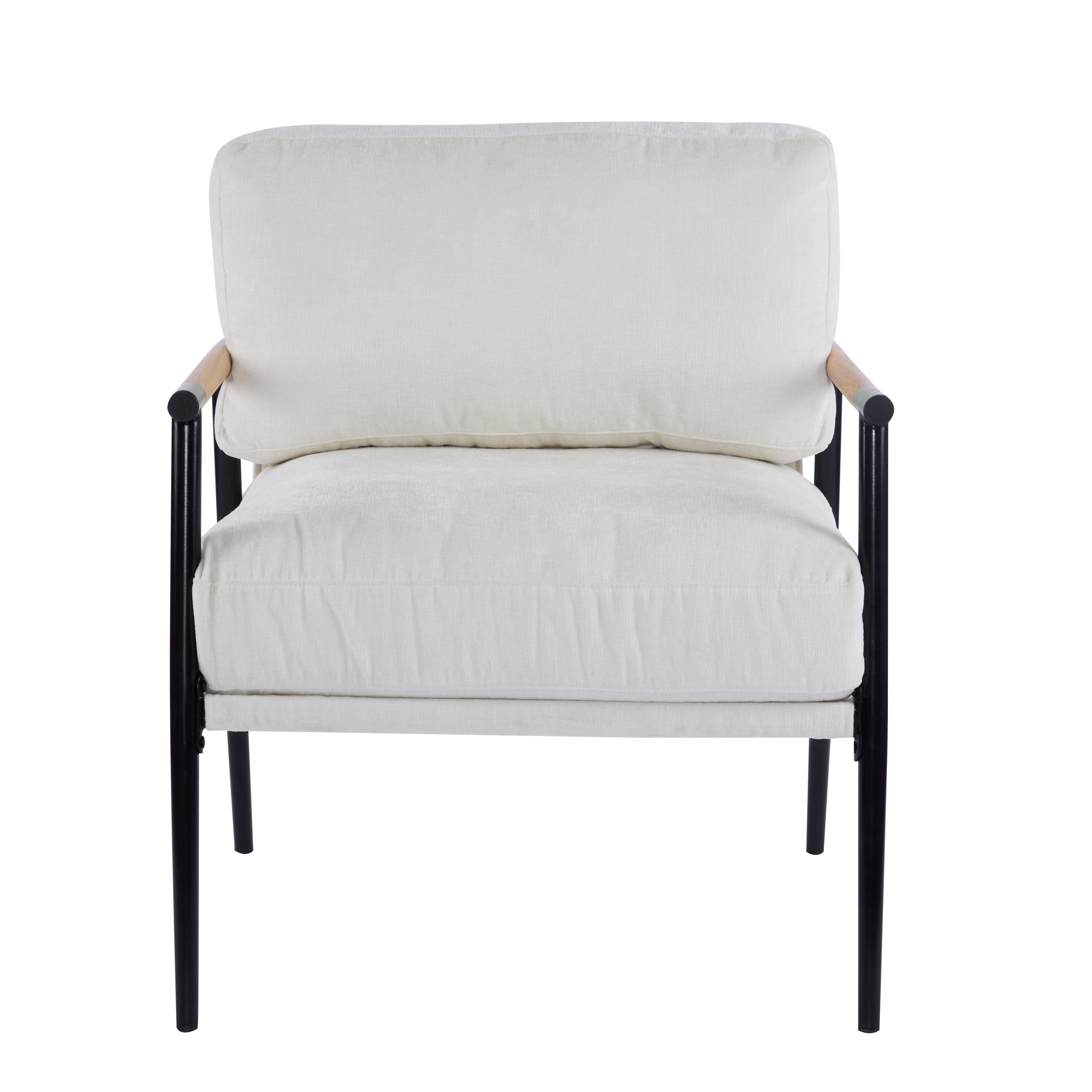 Modern Accent Chair with Plush Cushions, Metal Frame, Wooden Armrest - Cozy Seating for Living Room, Bedroom, Office - Grand Goldman Shop