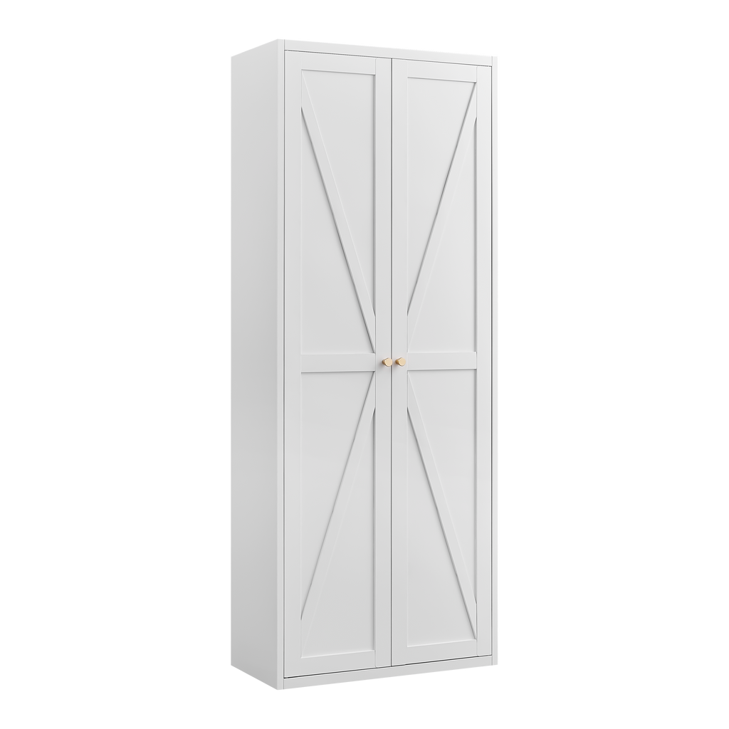 White Metal Adjustable 2-Door Storage Cabinet with Powder-Coated Steel, Tall Kitchen Pantry Cabinet with Adjustable Shelves f