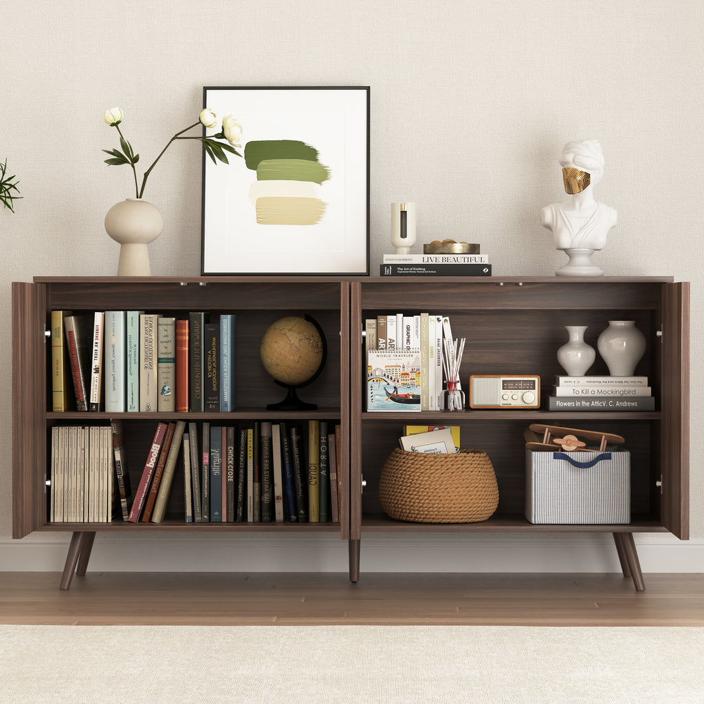 Sideboard Buffet Cabinet with Storage, Long Sideboard Storage Cabinet with 4 Doors, Wood Credenza Console Coffee Bar Cabinets with Adjustable Shelves for Living Room Kitchen Dining Room Walnut - Grand Goldman Shop