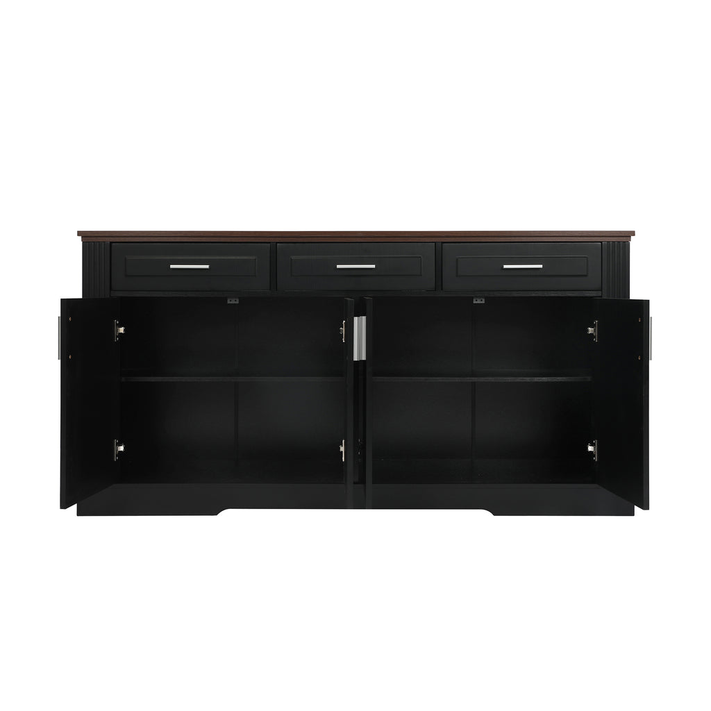 Black Fluted Sideboard Buffet Cabinet with 4 Doors and 3 Drawers, Modern Wood Kitchen Storage Console Table for Living Room Dining Room Entryway, 63' - Grand Goldman Shop