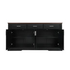 Black Fluted Sideboard Buffet Cabinet with 4 Doors and 3 Drawers, Modern Wood Kitchen Storage Console Table for Living Room Dining Room Entryway, 63' - Grand Goldman Shop
