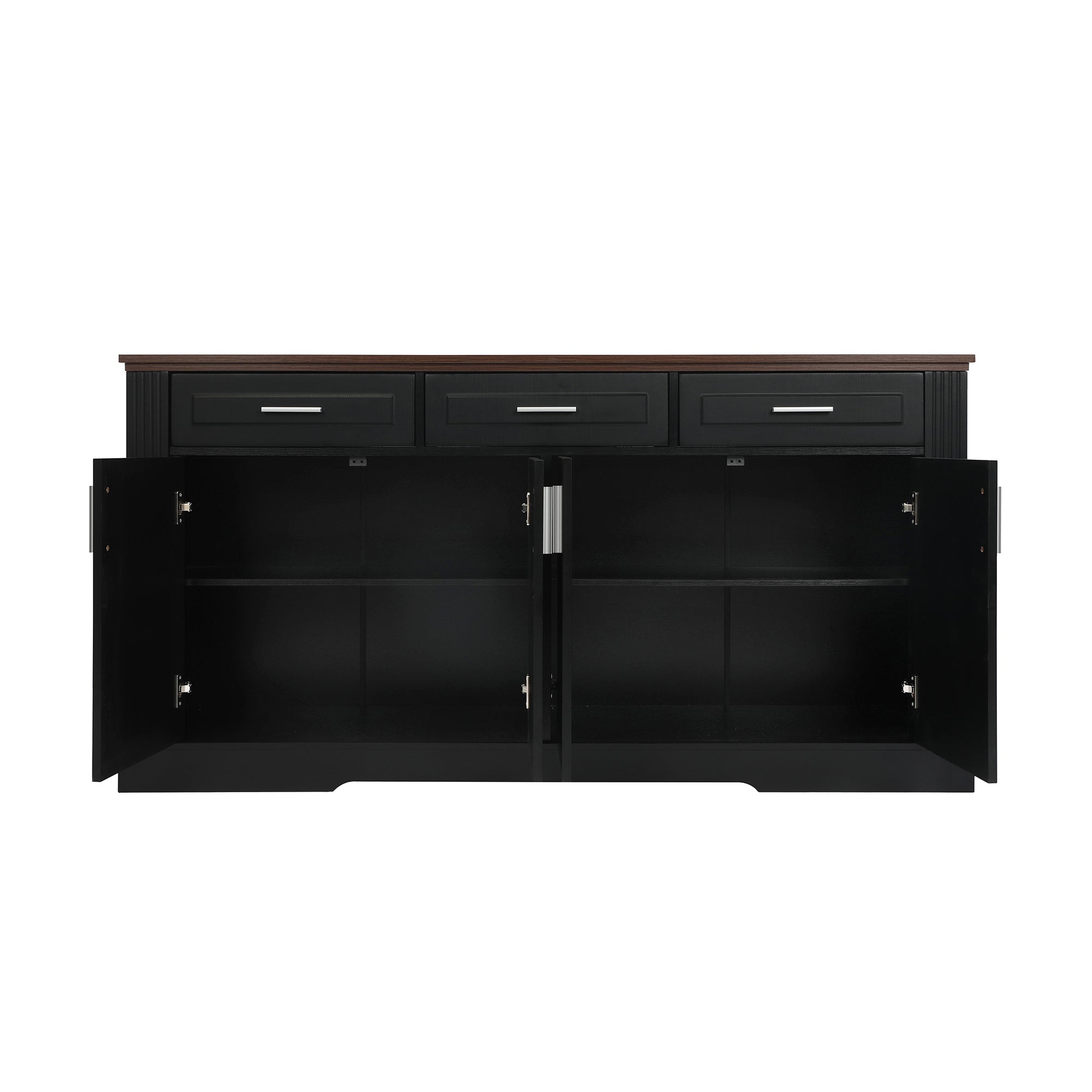 Black Fluted Sideboard Buffet Cabinet with 4 Doors and 3 Drawers, Modern Wood Kitchen Storage Console Table for Living Room Dining Room Entryway, 63' - Grand Goldman Shop