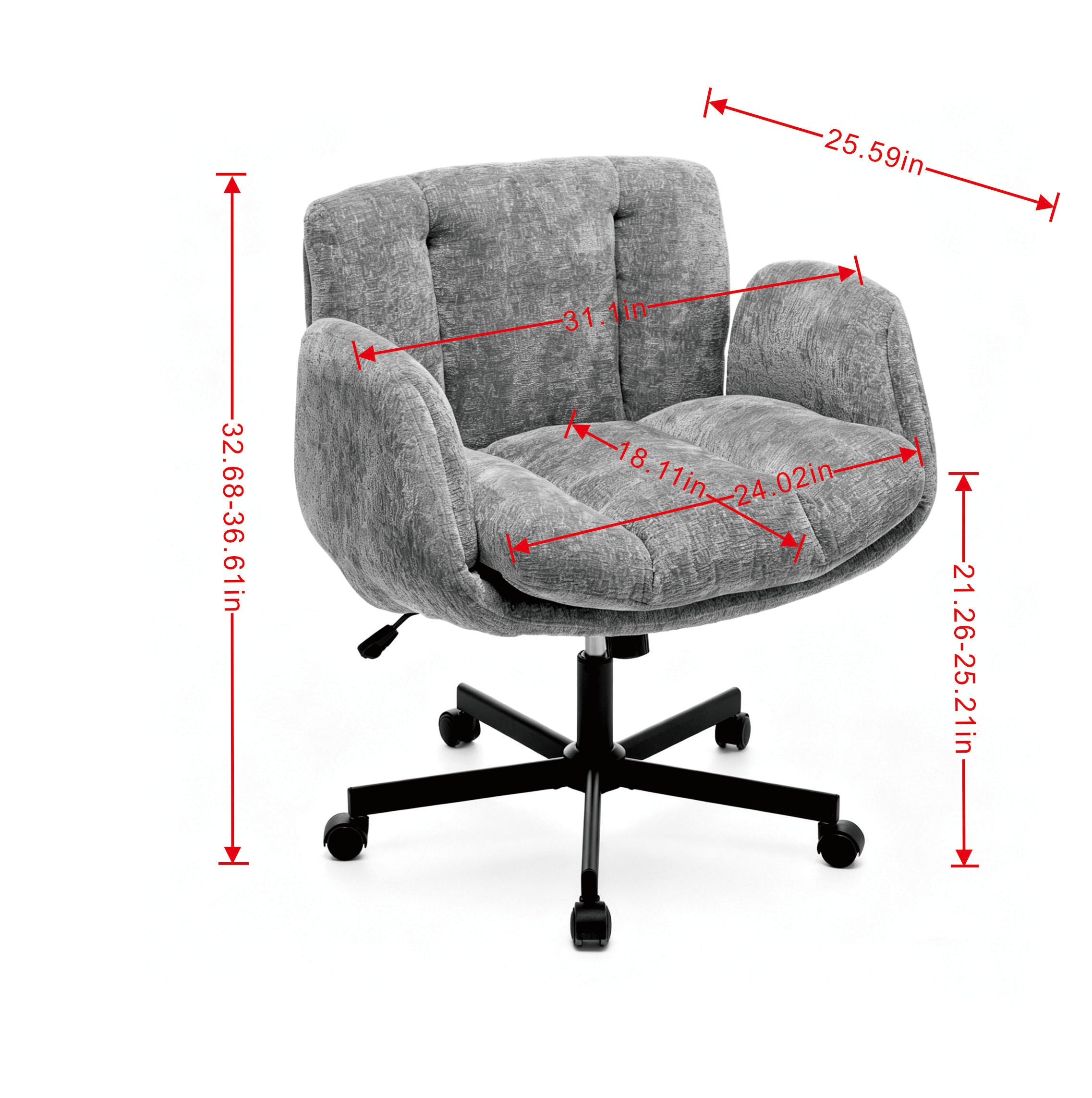 Modern Chenille Swivel Office Chair, Height Adjustable Task Chair with Convertible Multi-Position Armrests,Comfy Double Cushi