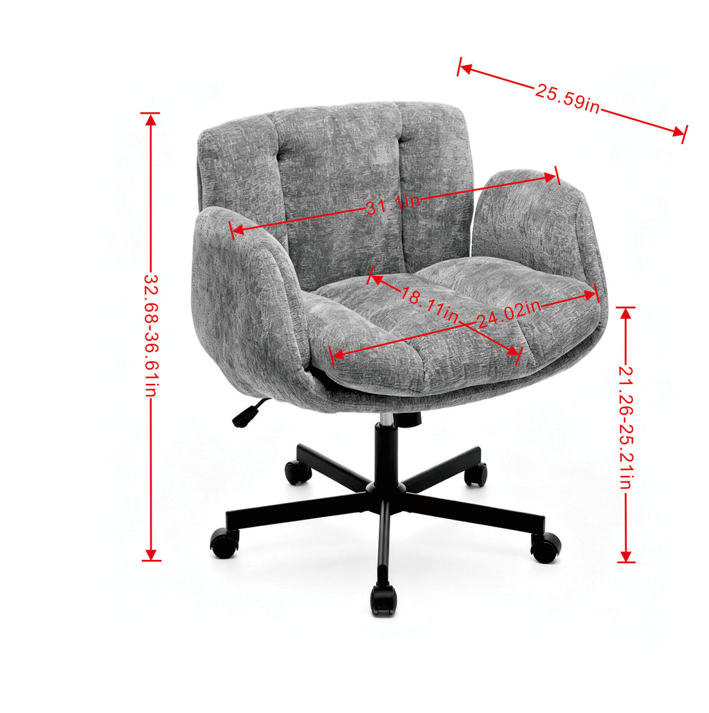 Modern Chenille Swivel Office Chair, Height Adjustable Task Chair with Convertible Multi-Position Armrests, Comfy Double Cush