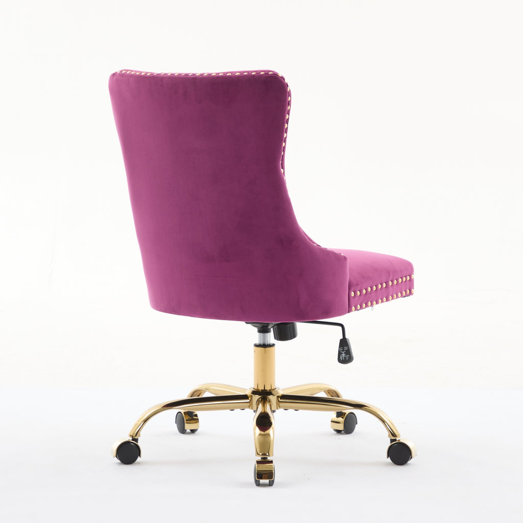 A&A Furniture Office Chair,Modern Velvet Upholstered Tufted Button Home Office Chair with Golden Metal Base,Adjustable Desk C