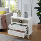 Open Space and 2 Drawers Dresser Nightstand with Charging Station, Farmhouse End Table with USB Ports and Outlets, Fluted Pilasters Design Side Table with Solid Wood Legs for Bedroom - Grand Goldman Shop