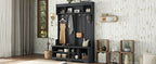 Modern Hallway Hall Tree with Metal Hooks and Storage Space, Multi-Functional Entryway Coat Rack with Shoe Cubbies, Black - Grand Goldman Shop