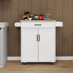 Kitchen island rolling trolley cart with 1 drawer & 2 doors with storage racks & Adjustable Shelves & towel rack & seasoning rack rubber wood table top-White - Grand Goldman Shop
