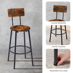 Round bar stool set with shelves, stool with backrest Rustic Brown, 23.6'' Dia x 35.4'' H - Grand Goldman Shop