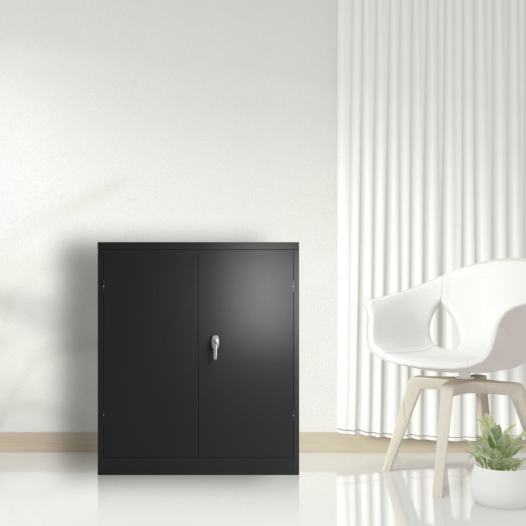 Metal Storage Cabinet with 2 Doors and 2 Shelves, Lockable Steel Storage Cabinet for Office, Garage, Warehouse | Premium Home