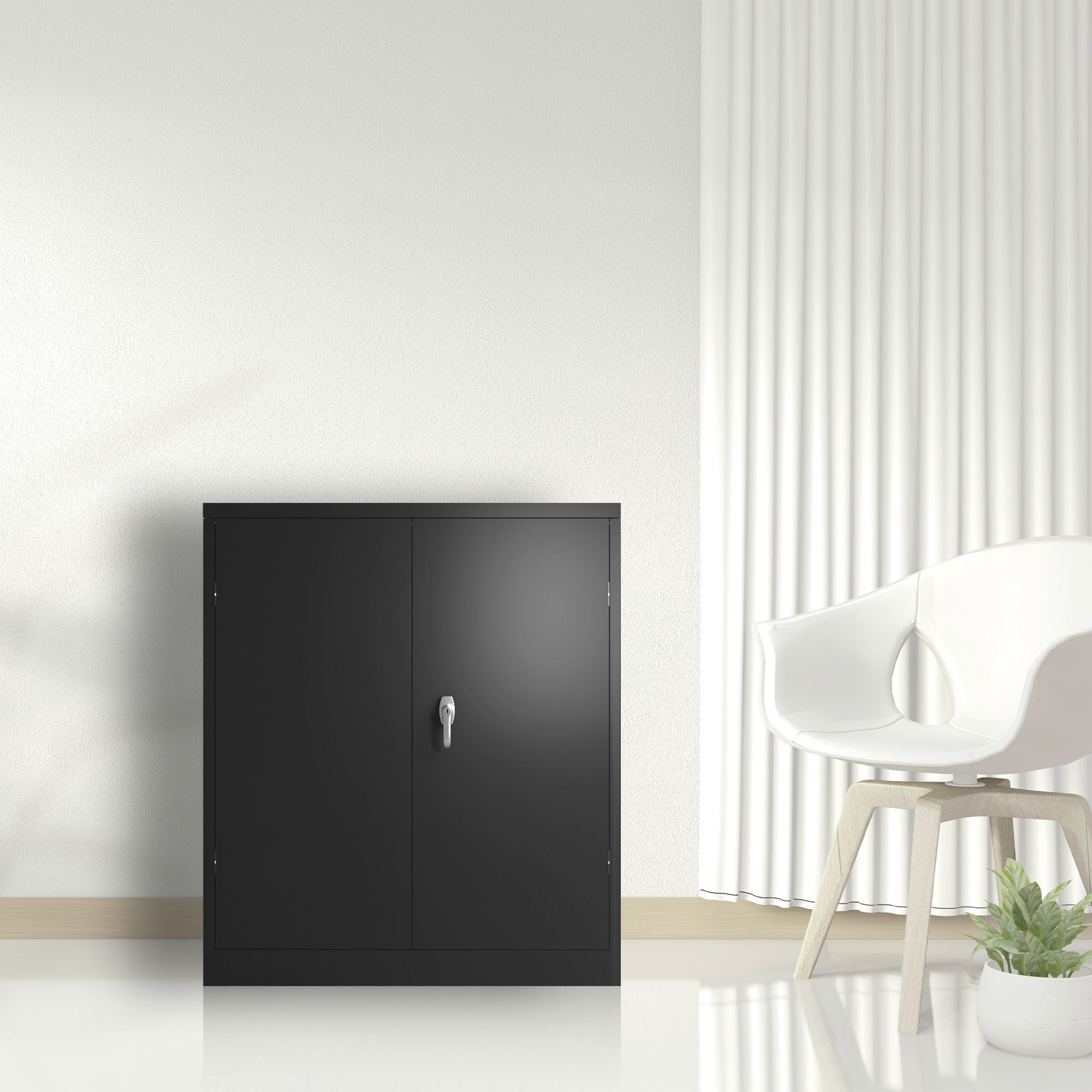 Metal Storage Cabinet with 2 Doors and 2 Shelves, Lockable Steel Storage Cabinet for Office, Garage, Warehouse | Premium Home
