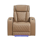 Fortuner Power Reclining 3Pc Living Room Set in Caramel Faux Leather with LED Lights, Massage Function, Bluetooth Speakers and Wireless Charging - Grand Goldman Shop